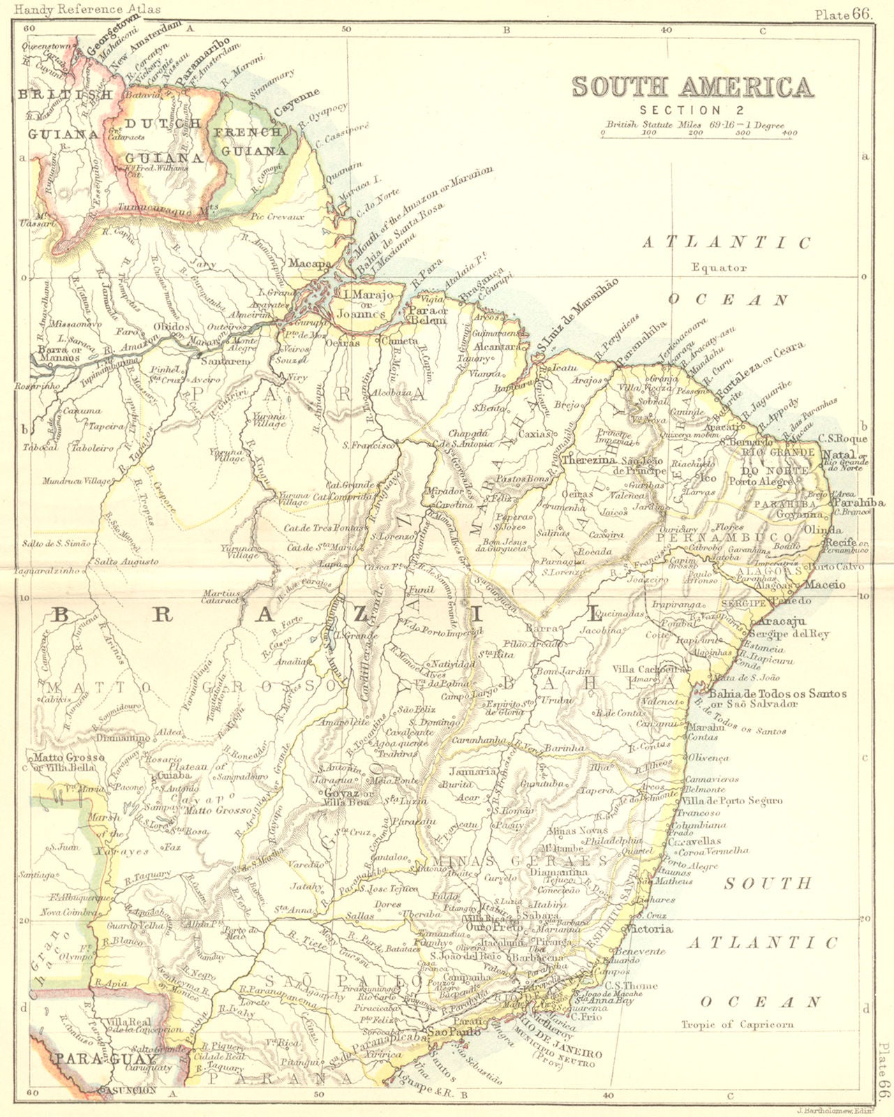 BRAZIL. South America. Bartholomew Walker 1888 old antique map plan chart